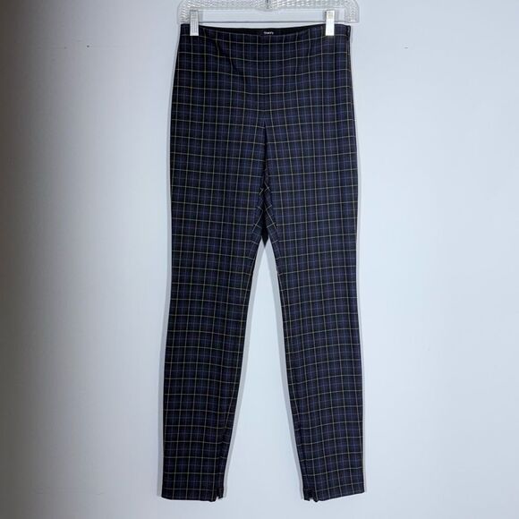 THEORY Galway Tech Skinny Pants Leggings Plaid Black Blue Ankle Side Zip Size 2 - Picture 10 of 16